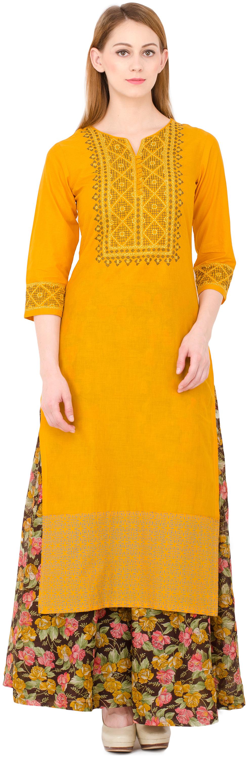 

Zoeyam s Women Yellow Embroidered Straight Kurti