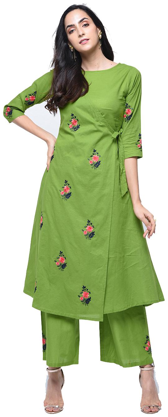 

Zoeyam s Women Green Printed Angrakha Kurta With Palazzo