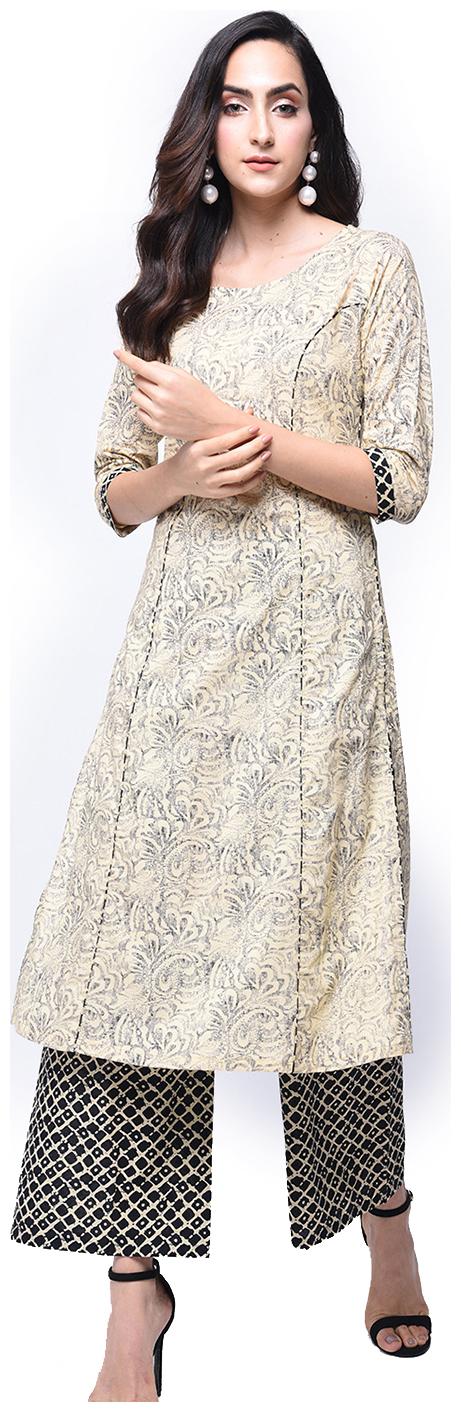 

zoeyam s Womens Multicolored Cotton Printed Long Straight Kurta With Cotton Palazzo