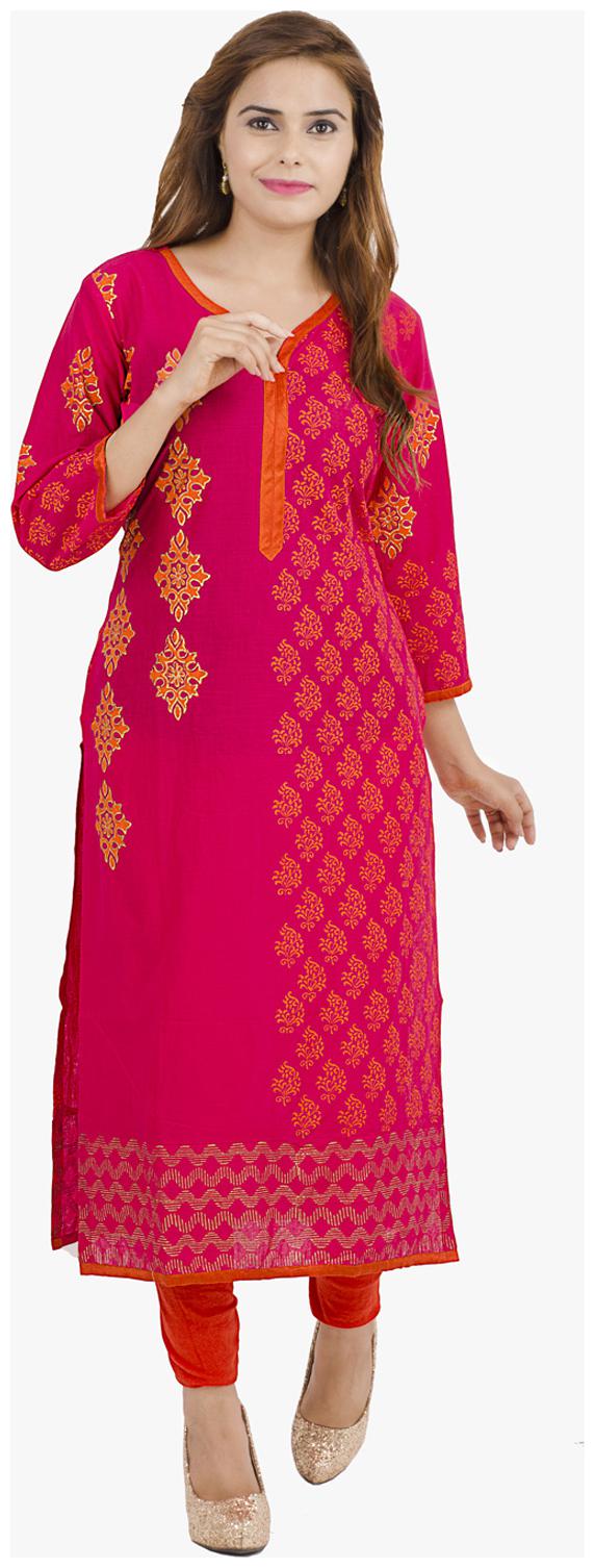 

Zoeyam s Women Pink Printed Straight Kurti