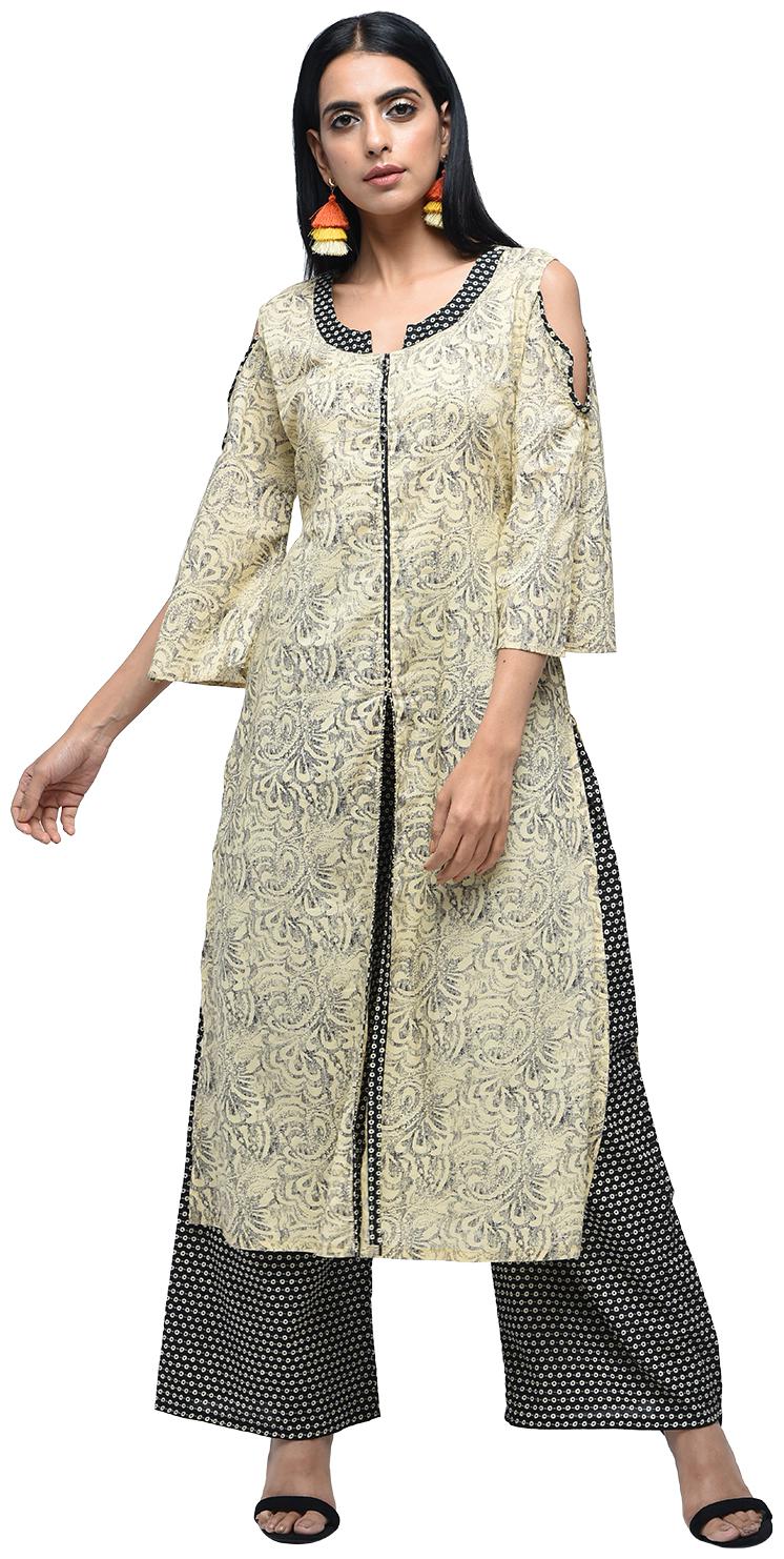 

zoeyam s Womens Multicolored Cotton Printed Long Straight Kurti With Cotton Palazzo