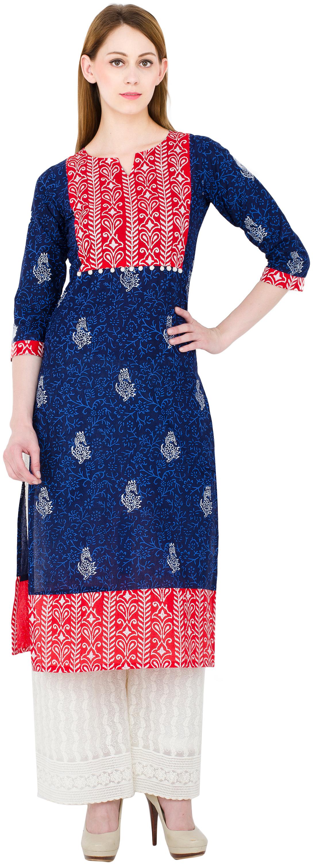 

Zoeyam s Women Blue Pink Printed Straight Kurta