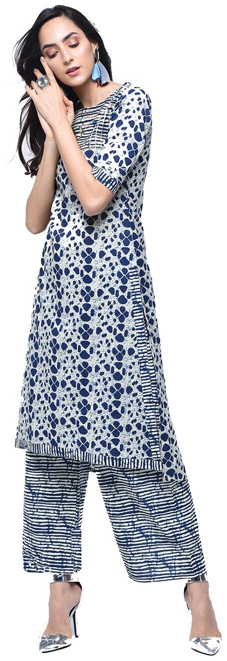 

zoeyam s Womens Multicolored Cotton Printed Long Straight Kurta With Cotton Palazzo