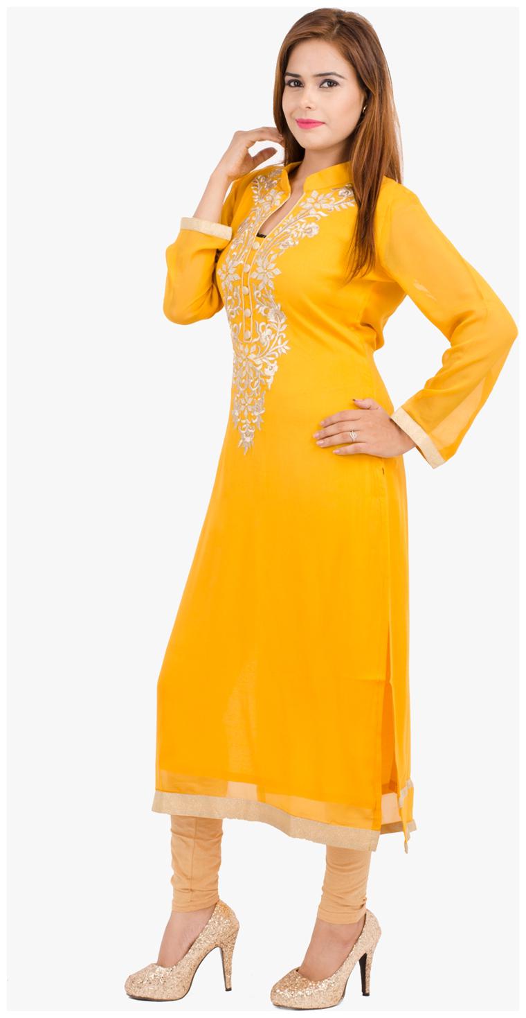 

Zoeyam s Women Yellow Embroidered Straight Kurta