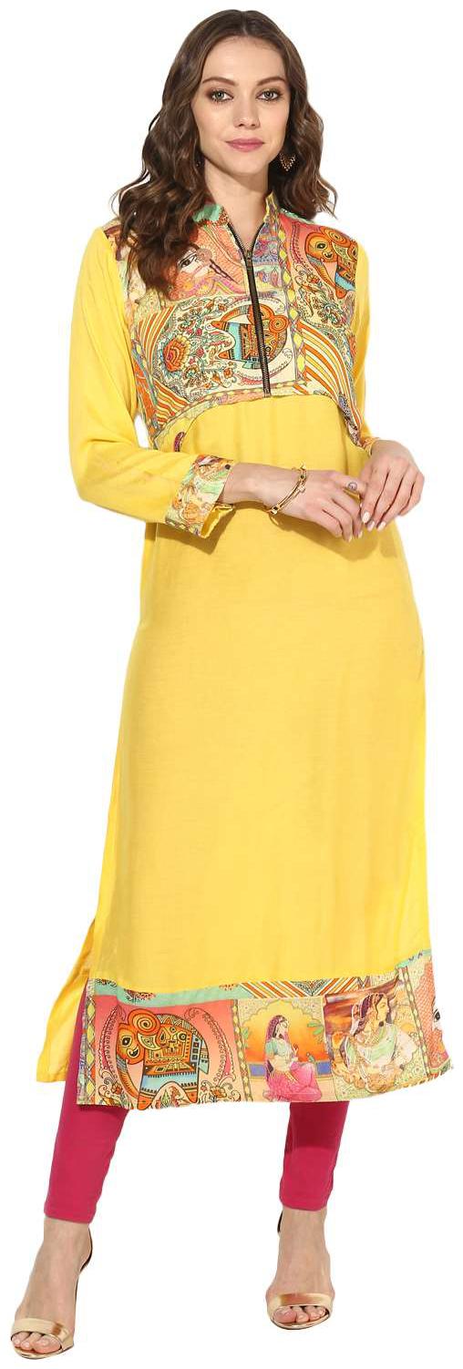 

Zoeyam s Women Yellow Printed Straight Kurta