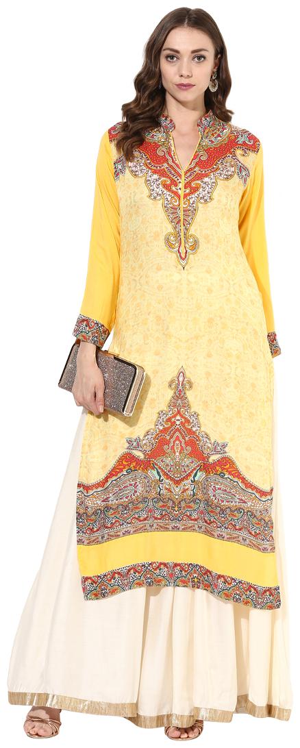 

Zoeyam s Women Yellow Printed Layered Kurta