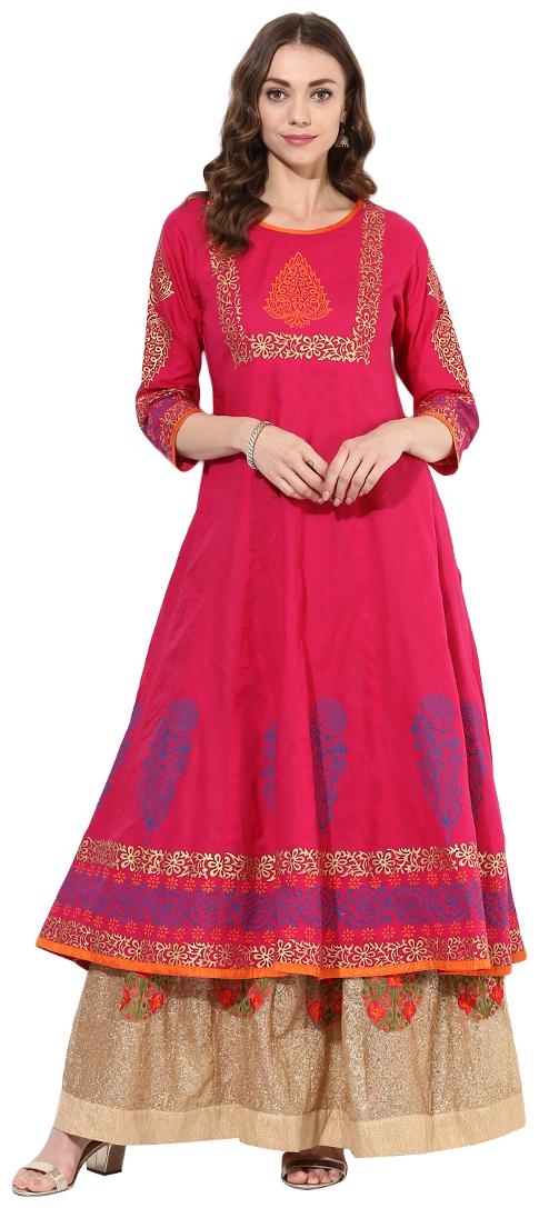 

Zoeyam s Women Pink Printed Anarkali Kurta