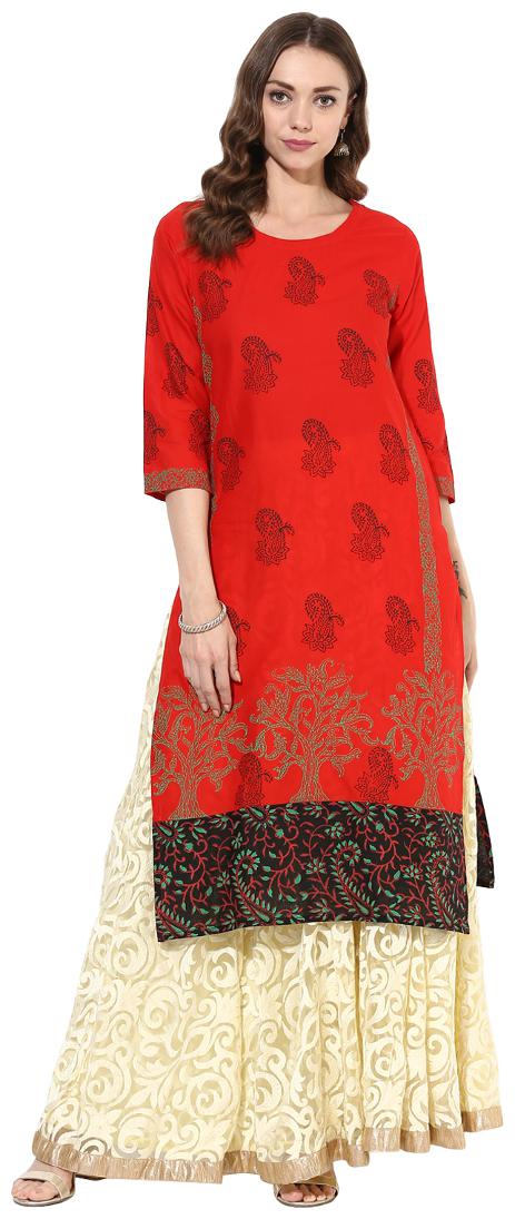 

Zoeyam s Women Red Printed Straight Kurta