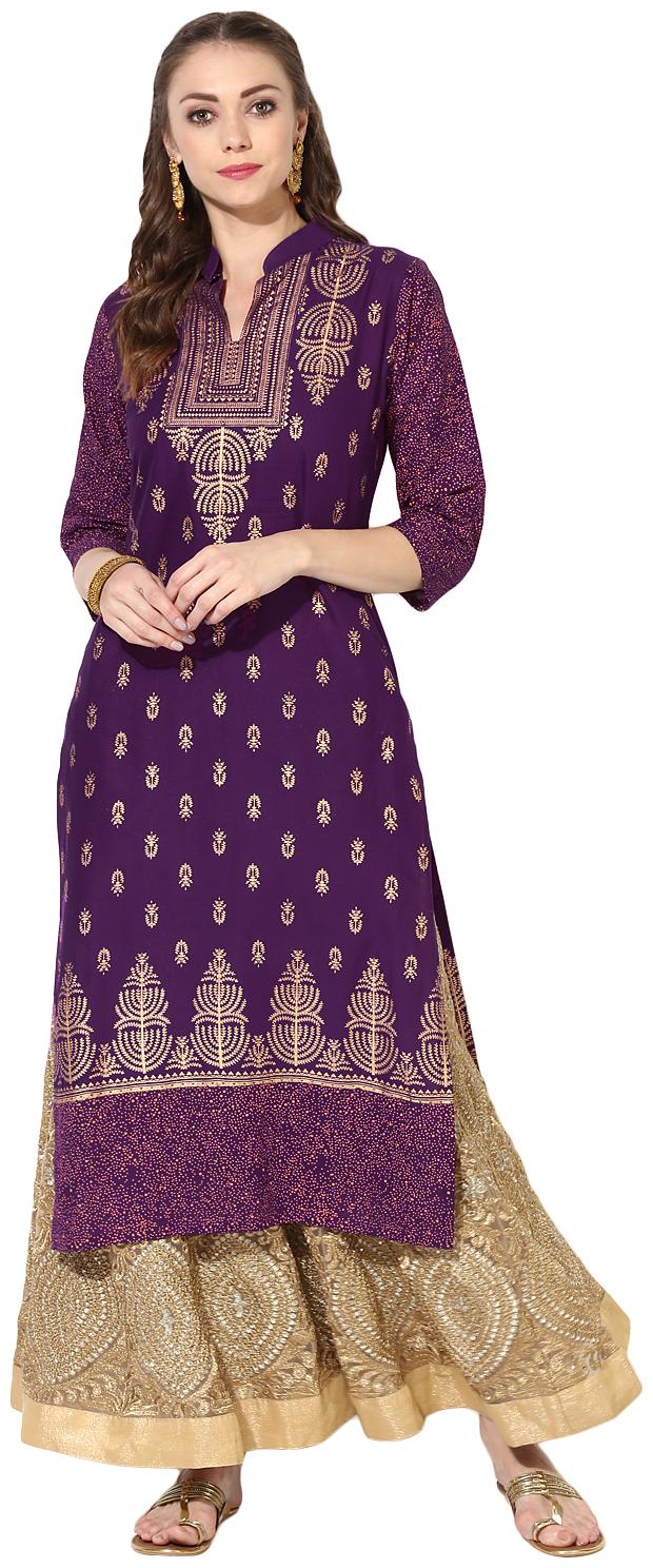 

Zoeyam s Women Purple Printed Straight Kurta