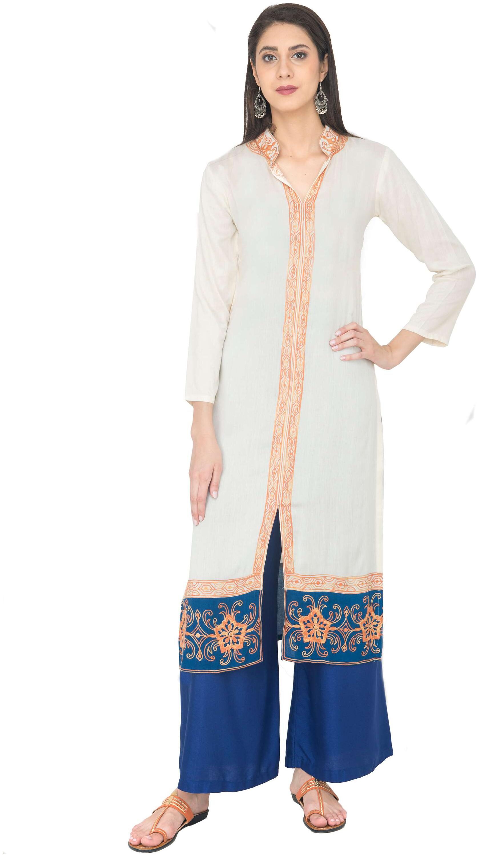 

Zoeyam s Women White Embroidered Straight Kurti