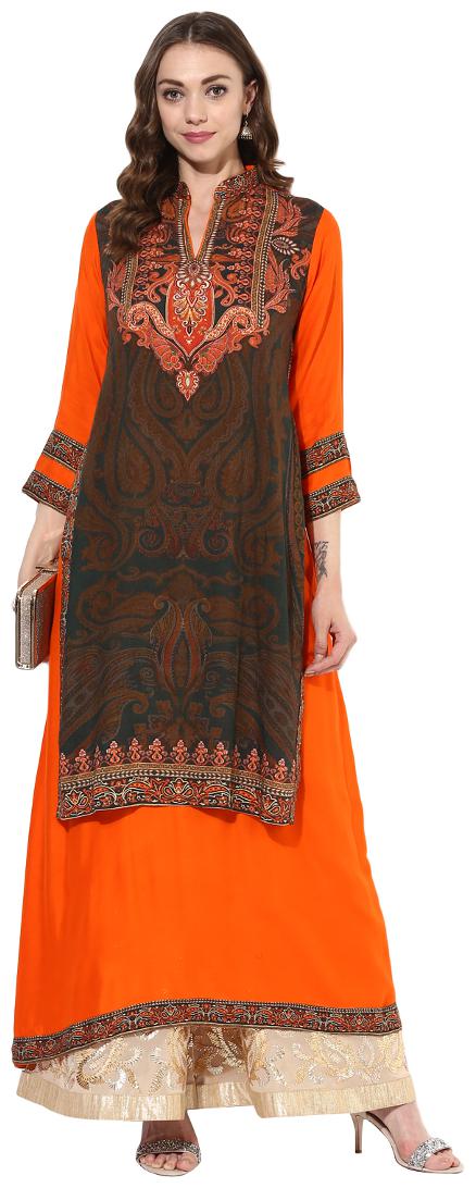 

Zoeyam s Women Orange Printed Straight Kurta