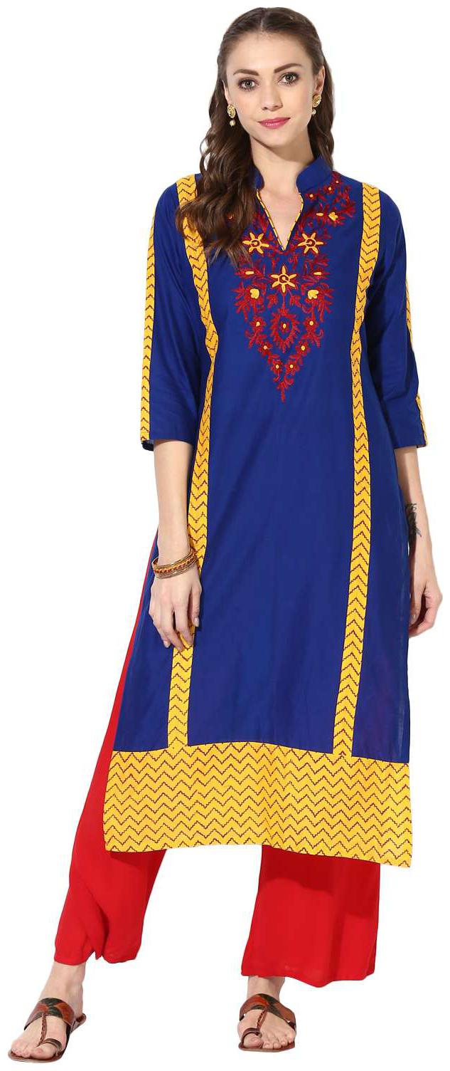 

Zoeyam s Women Blue Embroidered Straight Kurta