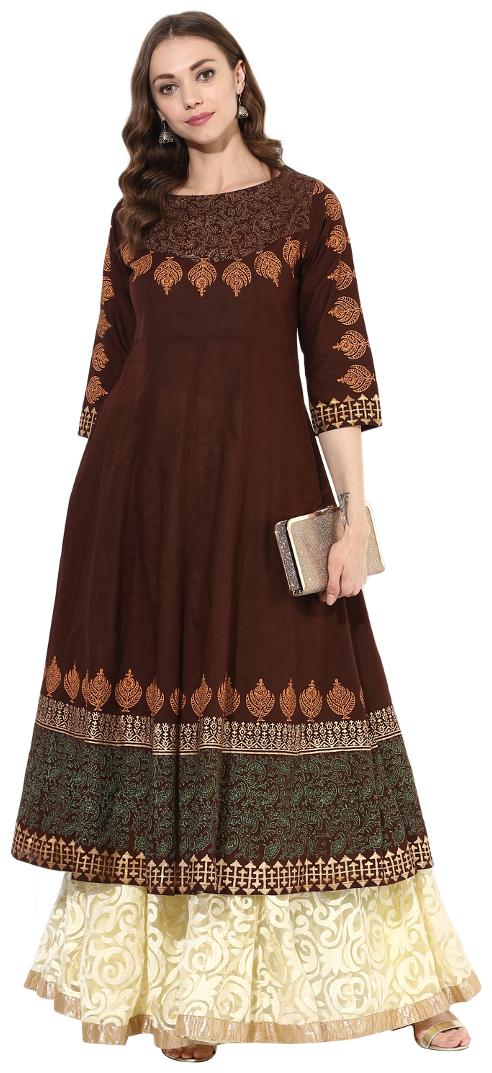 

Zoeyam s Women Brown Printed Anarkali Kurta