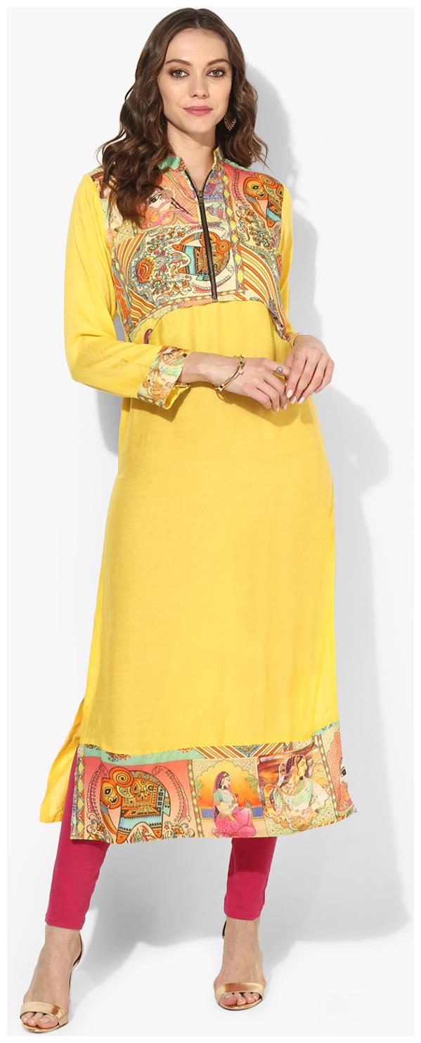 

Zoeyam s Women Yellow Printed Straight Kurta