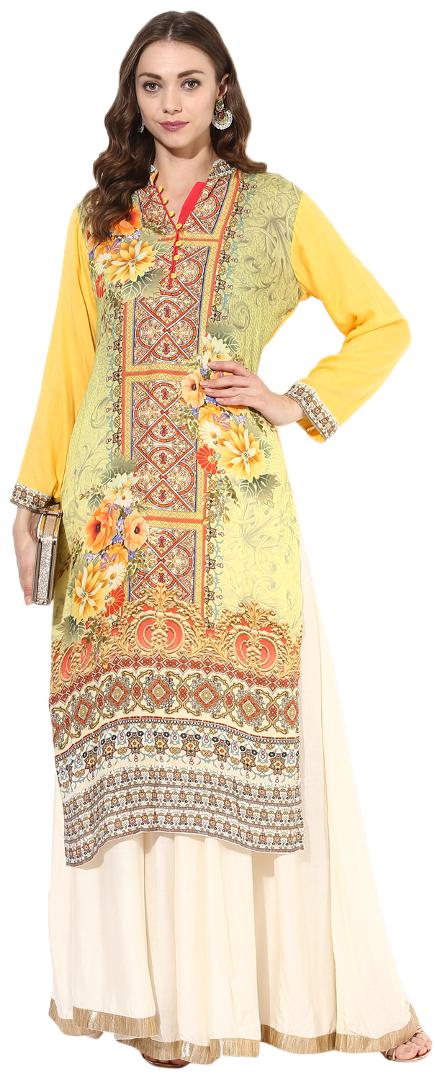

Zoeyam s Women Yellow Printed Layered Kurti