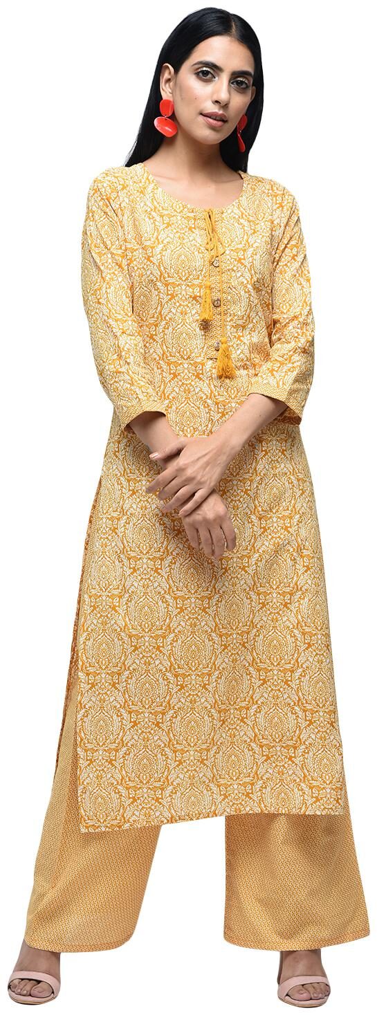 

Zoeyam s Women Yellow Printed Straight Kurta