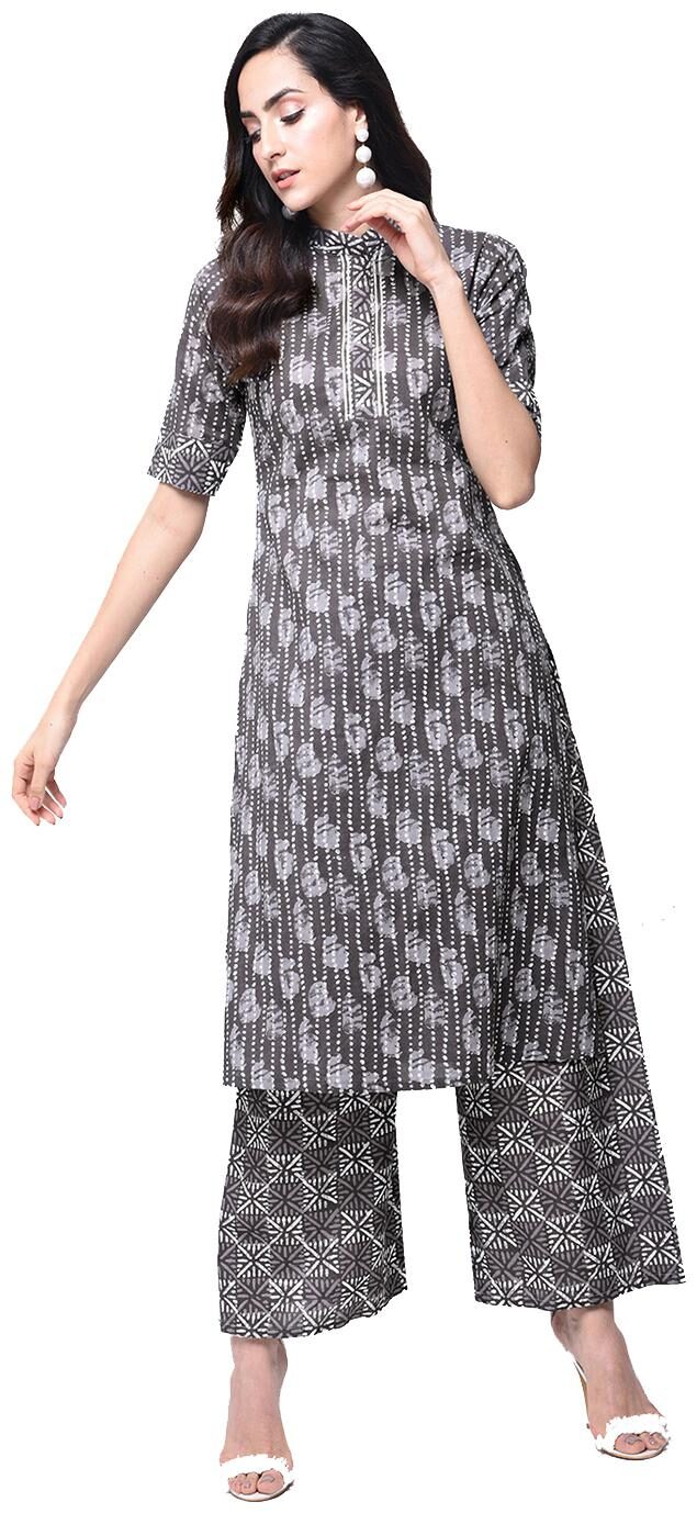 

Zoeyam s Women Grey Printed Straight Kurta