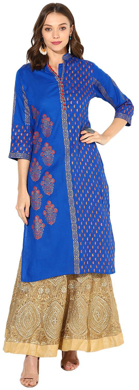

Zoeyam s Women Blue Printed Straight Kurta