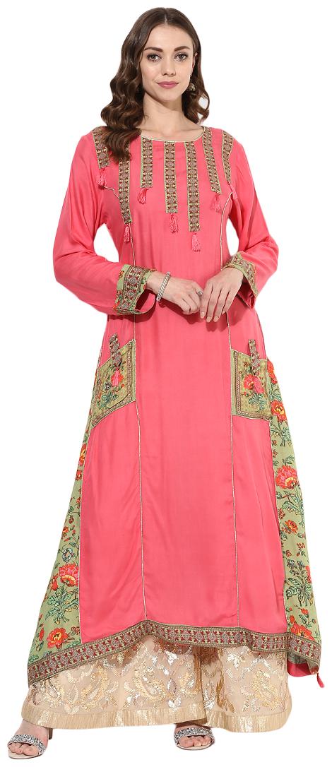 

Zoeyam s Women Pink Printed Layered Kurta
