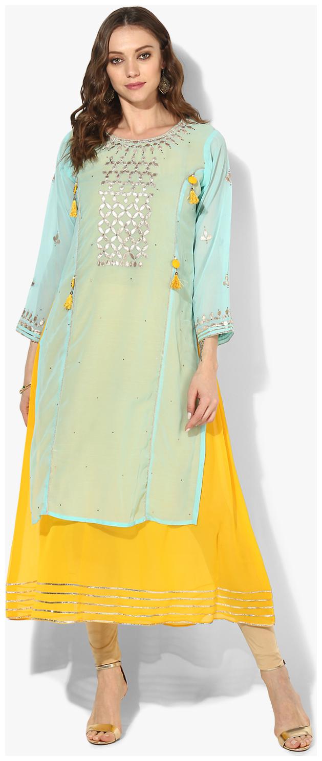 

Zoeyam s Women Green Embroidered Layered Kurta