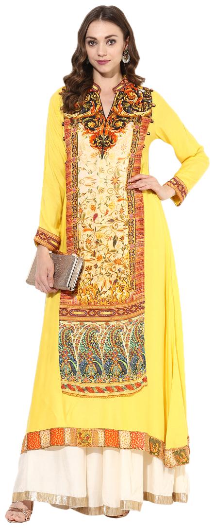 

Zoeyam s Women Yellow Printed Layered Kurta