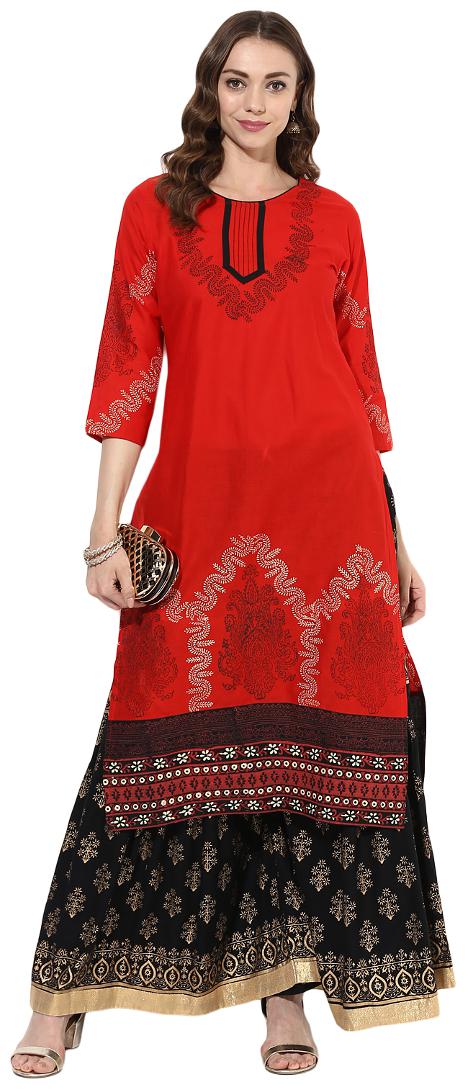 

Zoeyam s Women Red Printed Straight Kurta