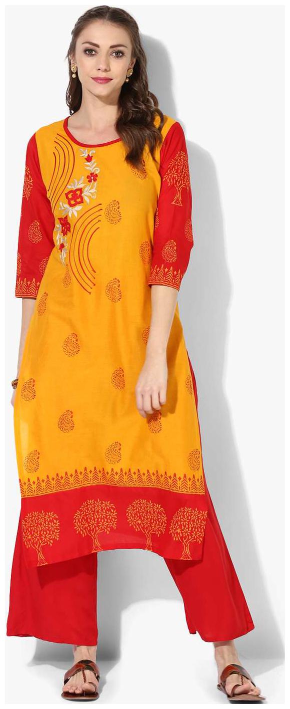 

Zoeyam s Women Yellow Printed Straight Kurta