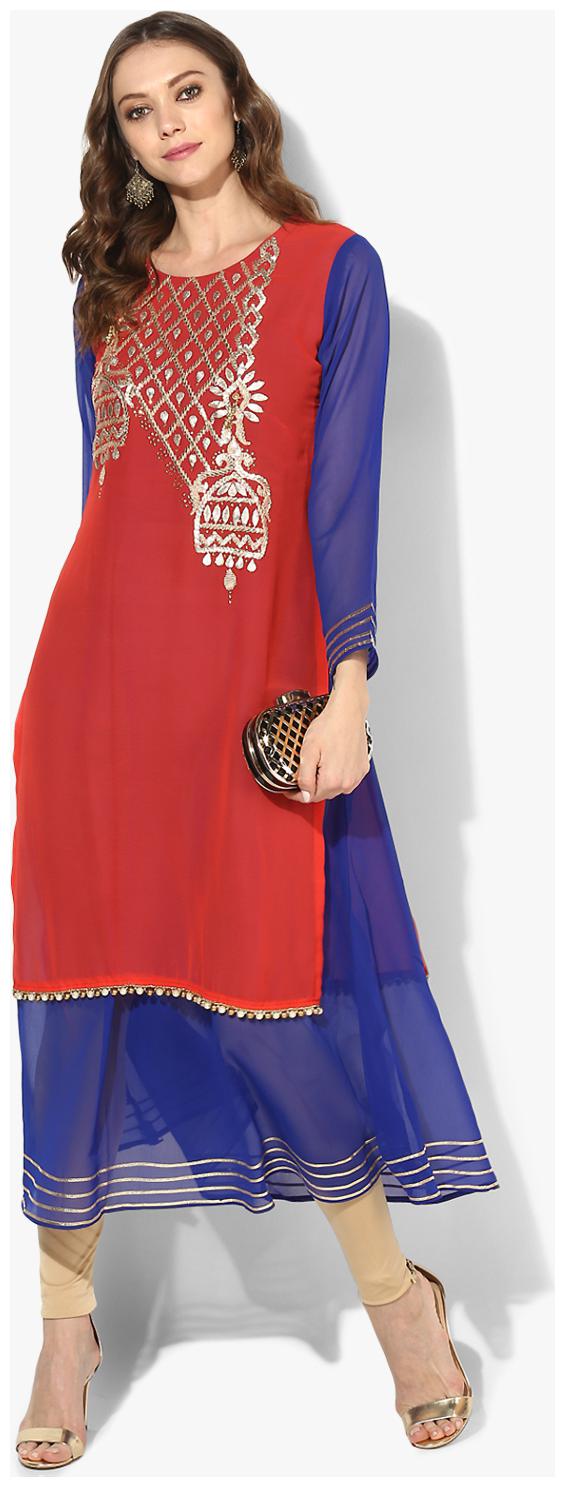

Zoeyam s Women Red Embroidered Straight Kurta