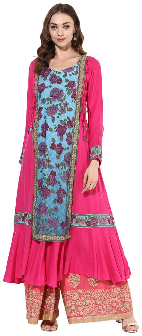 

Zoeyam s Women Pink Printed Layered Kurta