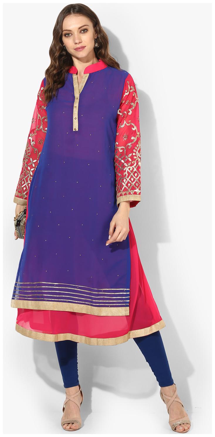 

Zoeyam s Women Blue Embroidered Layered Kurta