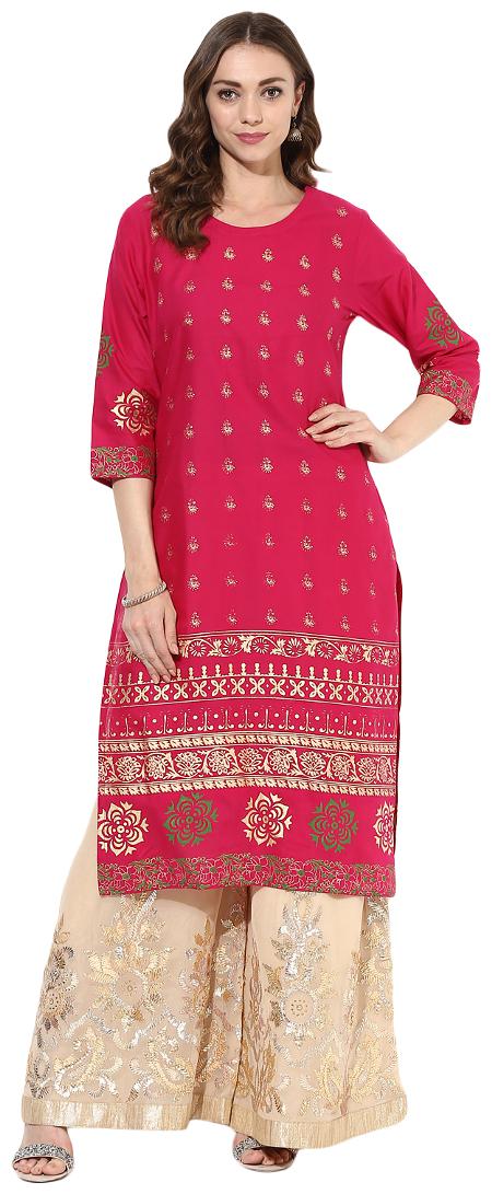 

Zoeyam s Women Pink Printed Straight Kurta