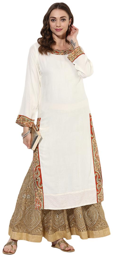 

Zoeyam s Women White Printed Straight Kurti