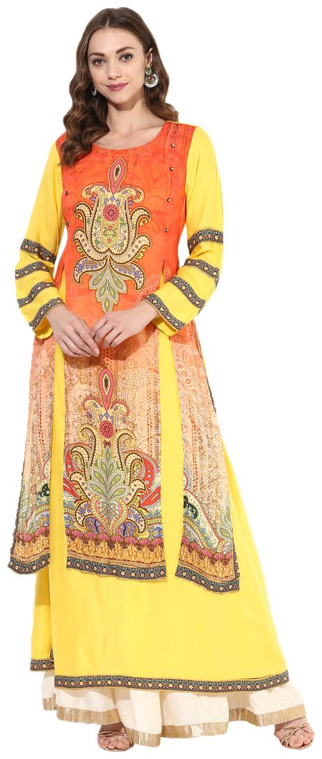 

Zoeyam s Women Yellow Printed Straight Kurta