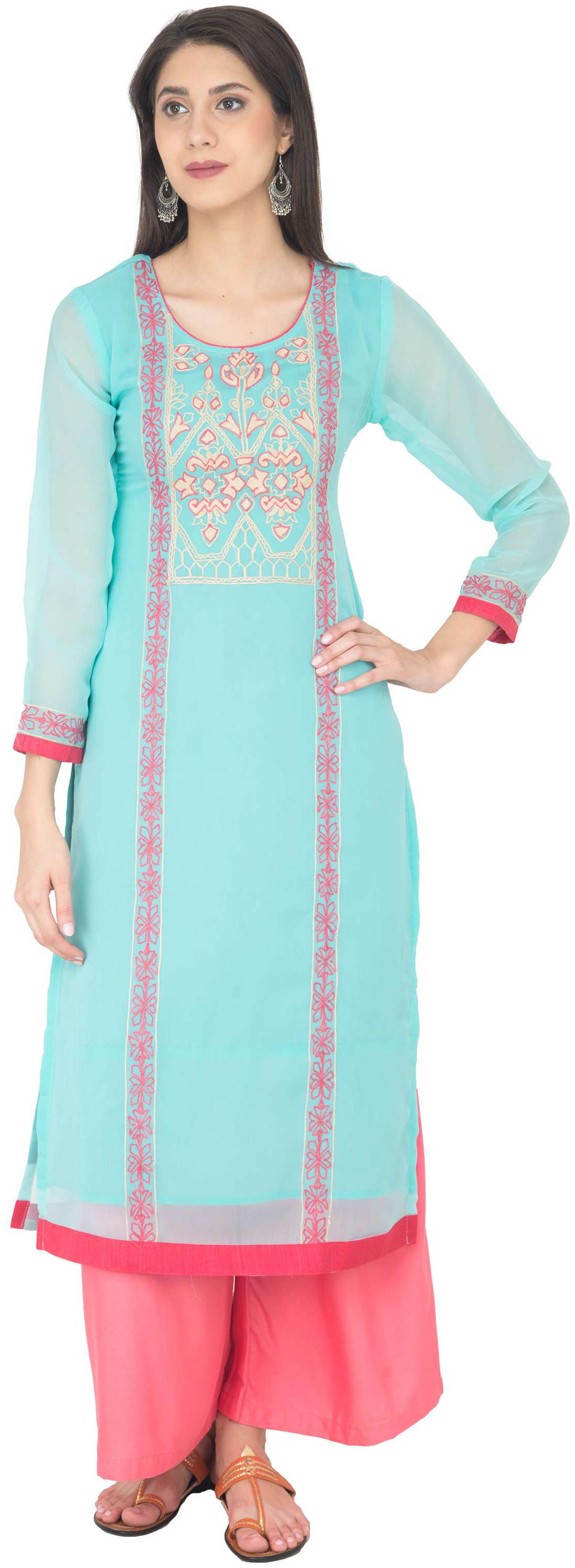 

Zoeyam s Women Blue Embroidered Layered Kurta