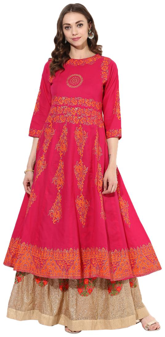 

Zoeyam s Women Pink Printed Layered Kurta