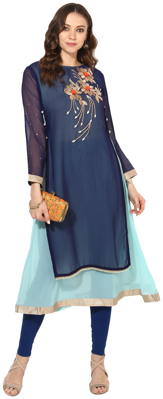 

Zoeyam s Women Blue Embroidered Anarkali Kurta
