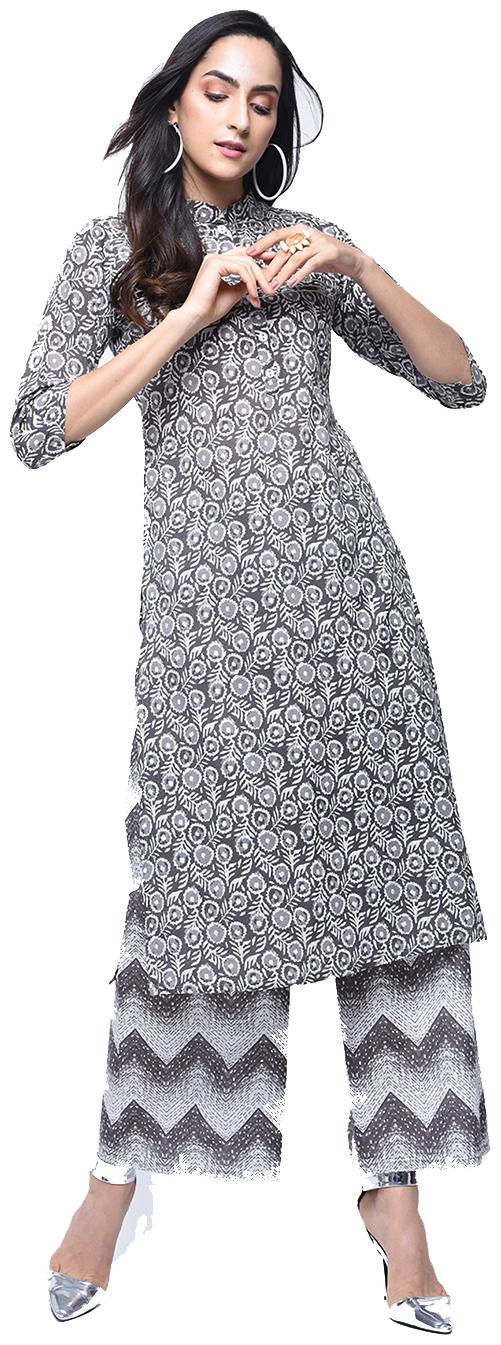 

Zoeyam s Women Grey Printed Straight Kurta