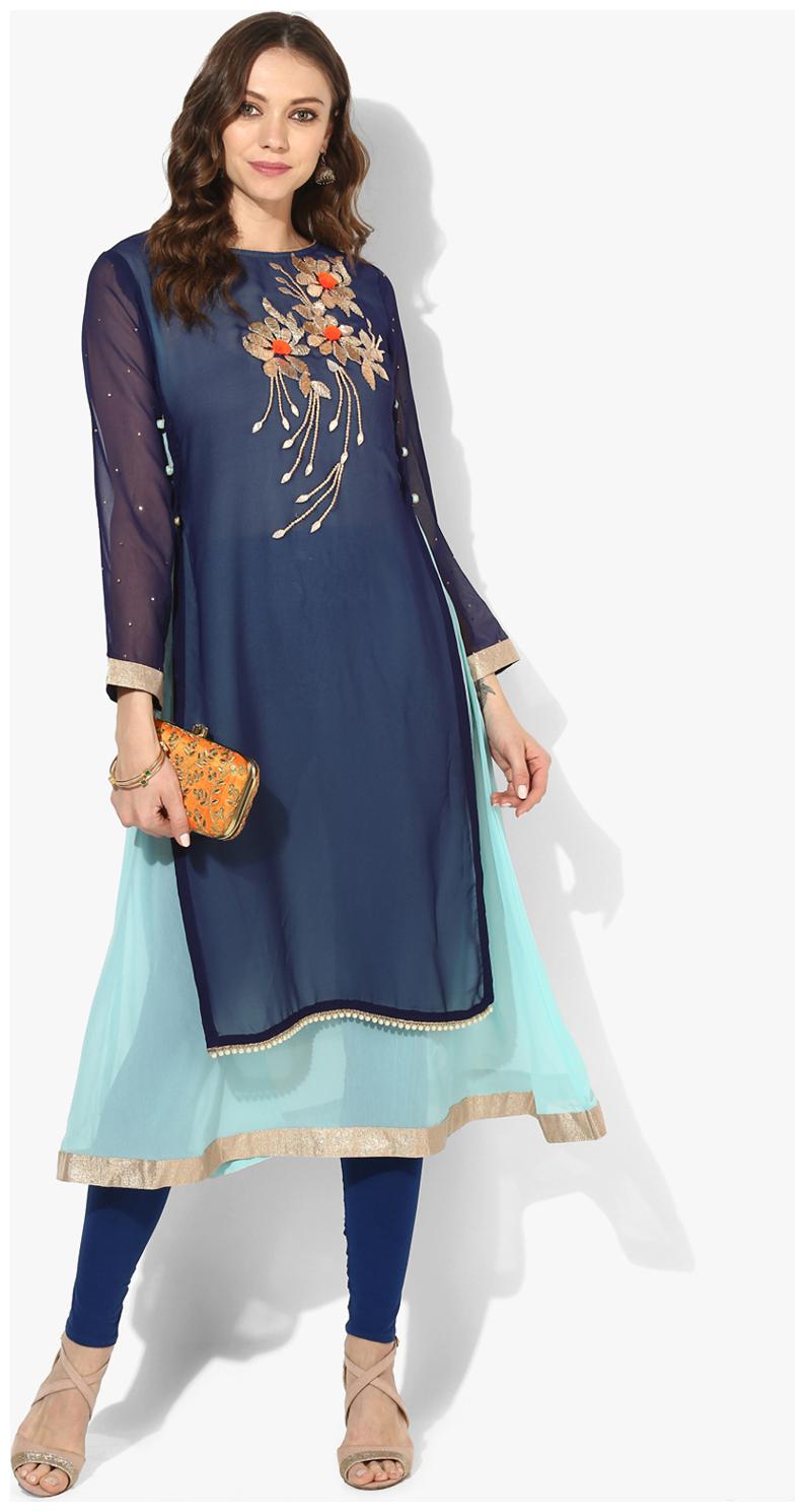 

Zoeyam s Women Blue Embroidered Straight Kurta