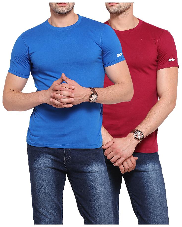 

Zorchee Men s Round Neck Half Sleeve Cotton Plain T-Shirts (Pack of 2) - Royal Blue Beet Red Large