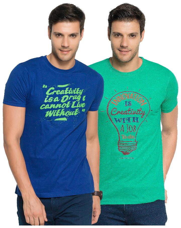 

ZORCHEE Men Green Regular fit Cotton Round neck T-Shirt - Pack Of 2