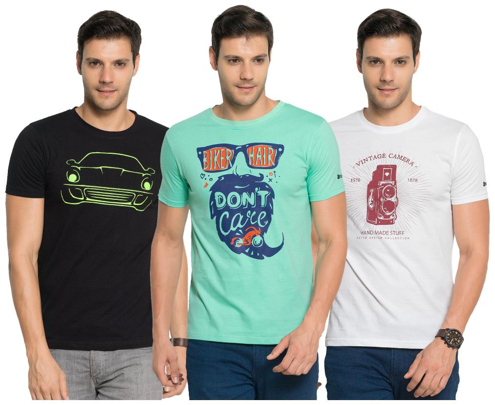

ZORCHEE Men Blue Regular fit Cotton Round neck T-Shirt - Pack Of 3