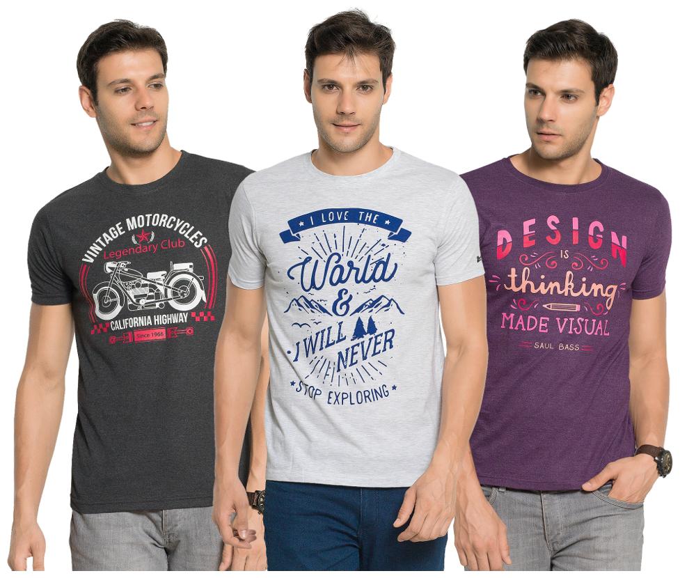 

ZORCHEE Men Grey Regular fit Cotton Round neck T-Shirt - Pack Of 3