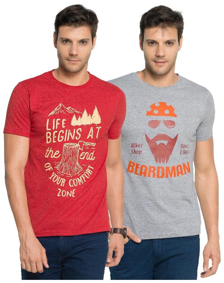 

Zorchee Men s Round Neck Half Sleeve Cotton Printed T-Shirts (Pack of 2) - Red Gray Melange Small