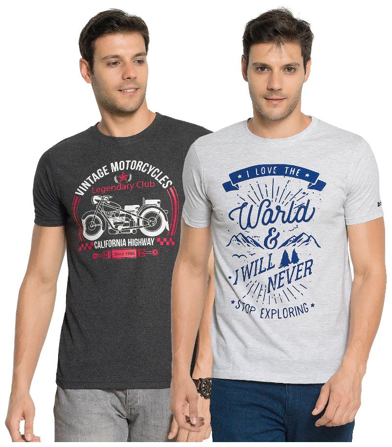 

ZORCHEE Men Grey Regular fit Cotton Round neck T-Shirt - Pack Of 2
