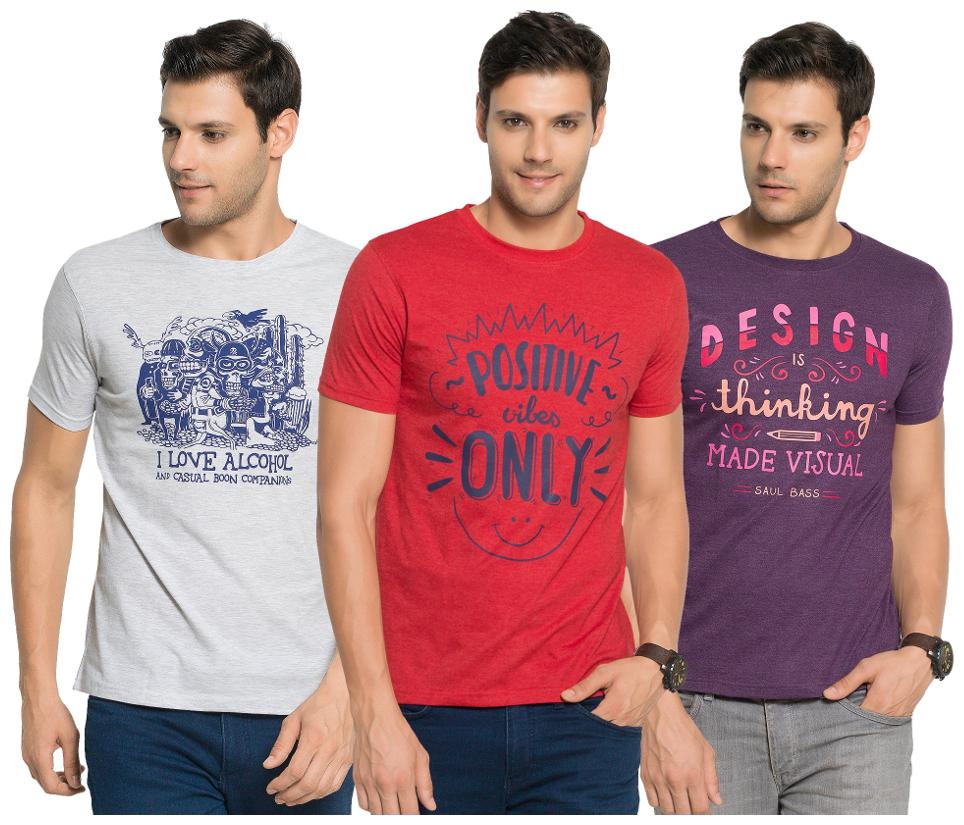 

Zorchee Men s Round Neck Half Sleeve Cotton Printed T-Shirts (Pack of 3) - Ecru Melange Red Melange Grep Royal Melange Medium