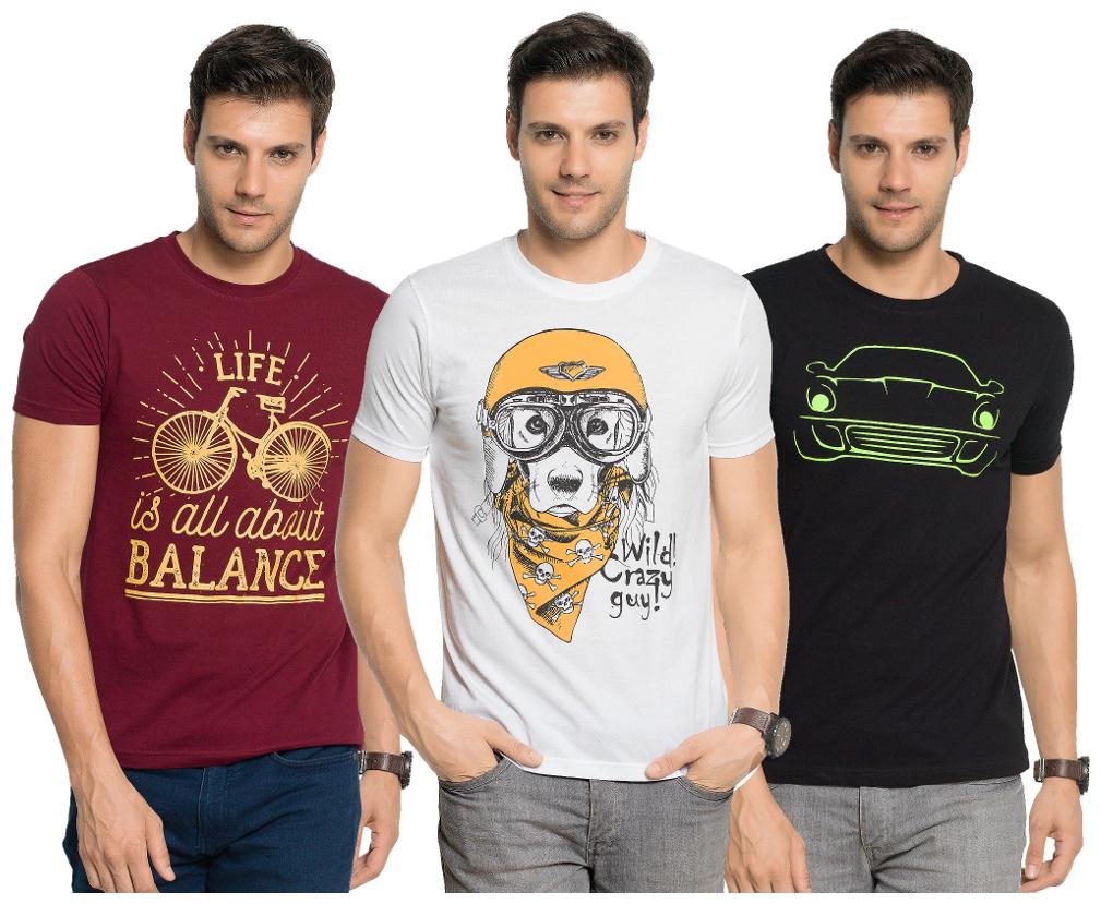 

ZORCHEE Men Maroon Regular fit Cotton Round neck T-Shirt - Pack Of 3