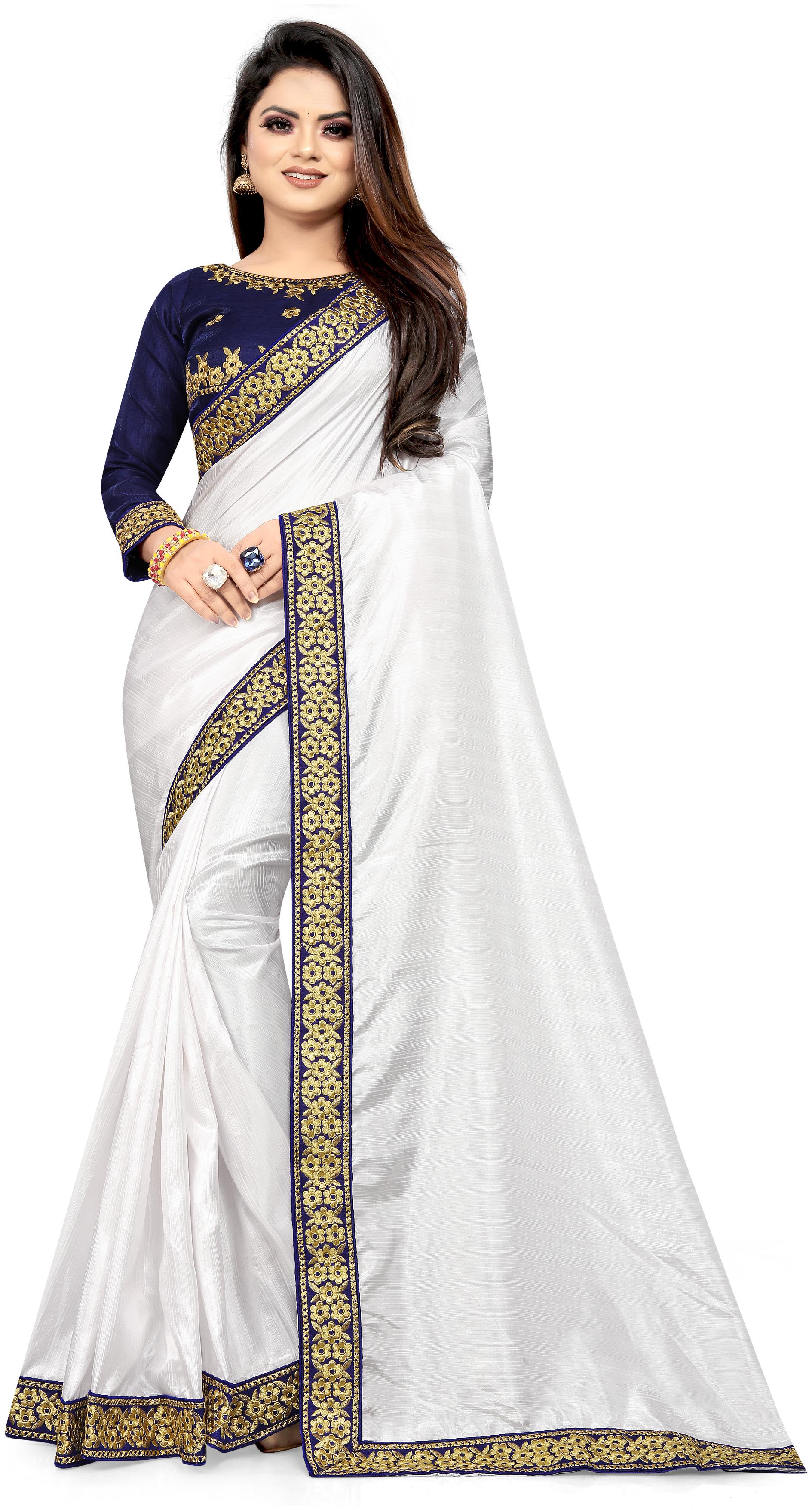 

Zowero Artificial Silk Solid White Designer Saree Women