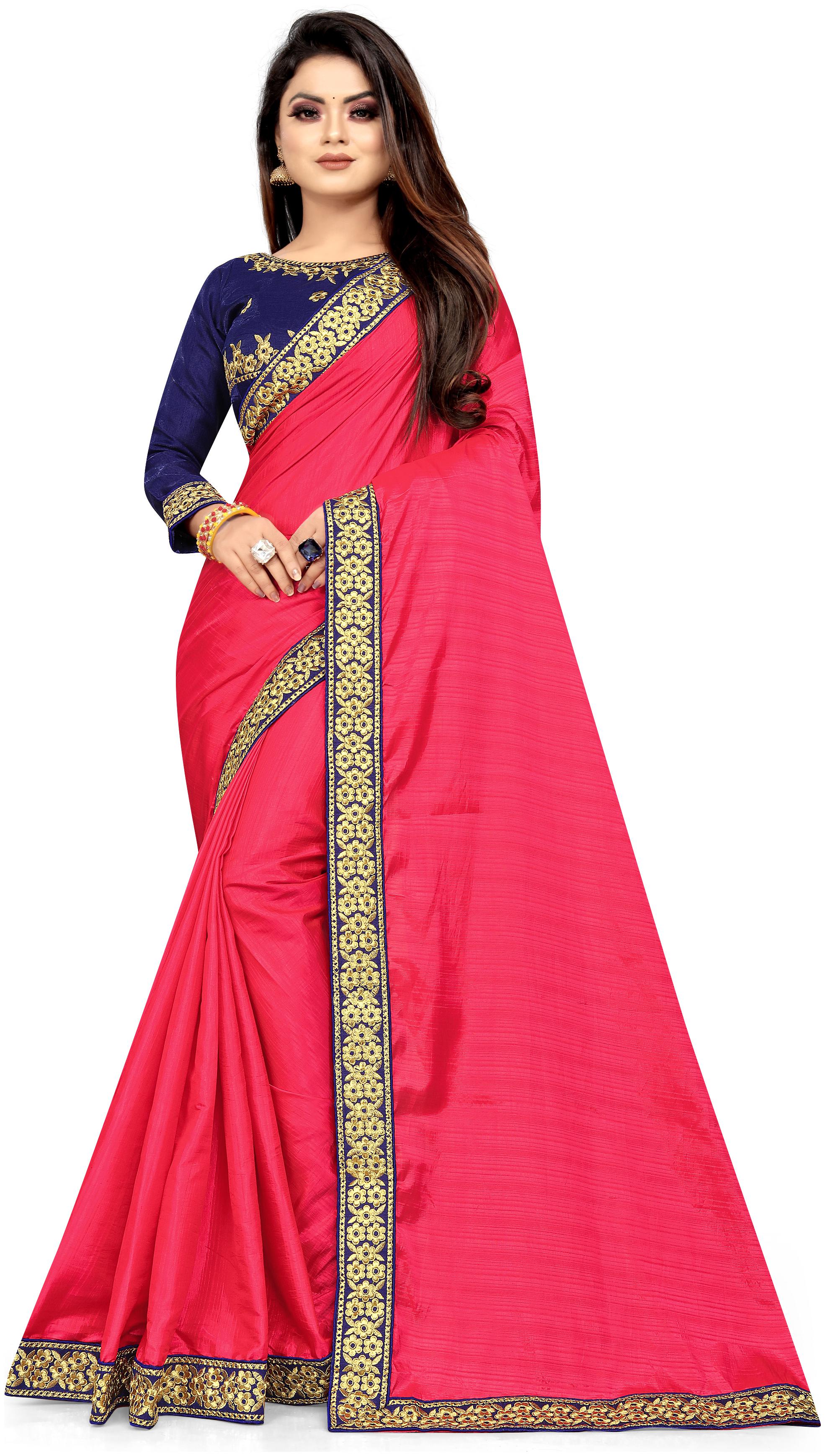 

Zowero Artificial Silk Solid Pink Designer Saree Women
