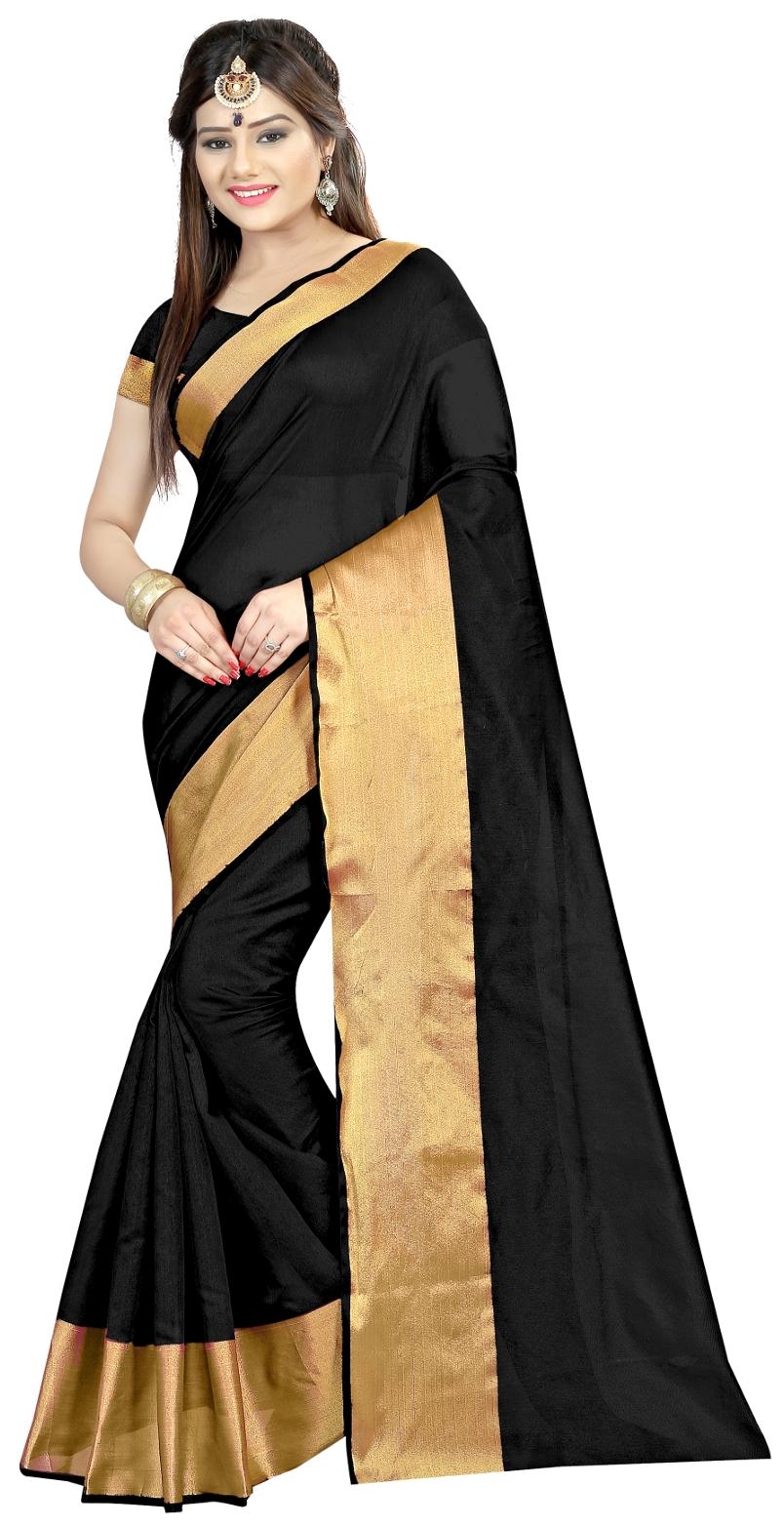 

ZpluesX Black Solid Dupion Regular Saree With Blouse With blouse