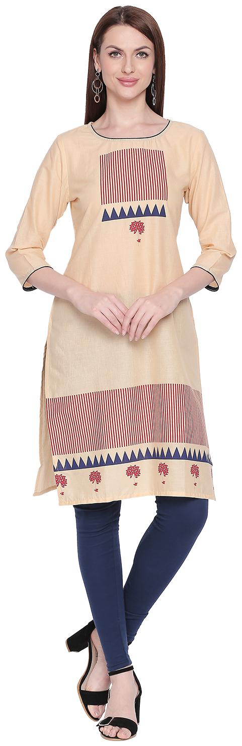 

ZRI Women Beige Printed Straight Kurti